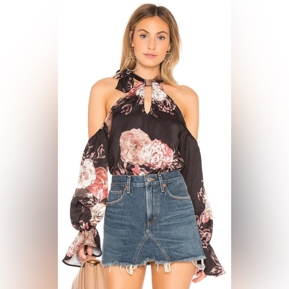Tularosa “Marnie” Victorian Floral Print Shoulder Cut Out Top XS